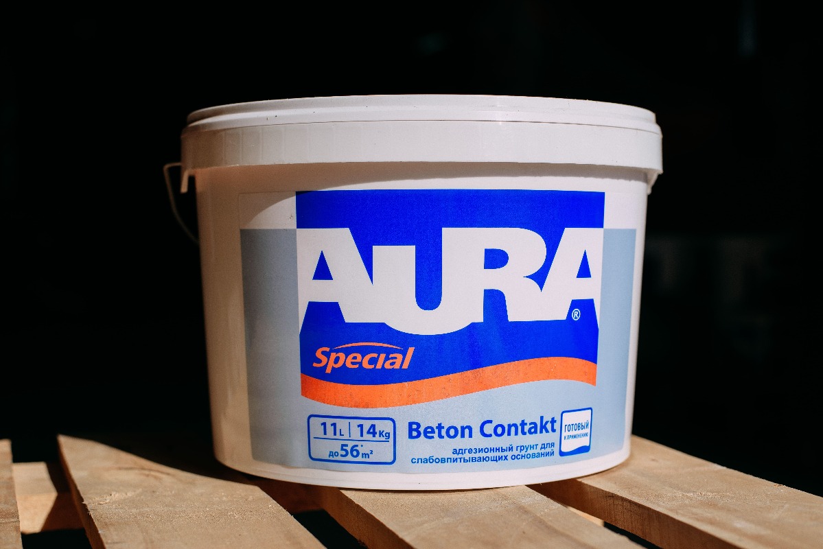 Грунт адгезионный для слабо впитывающих оснований Aura Beton Contakt 14 кг								
