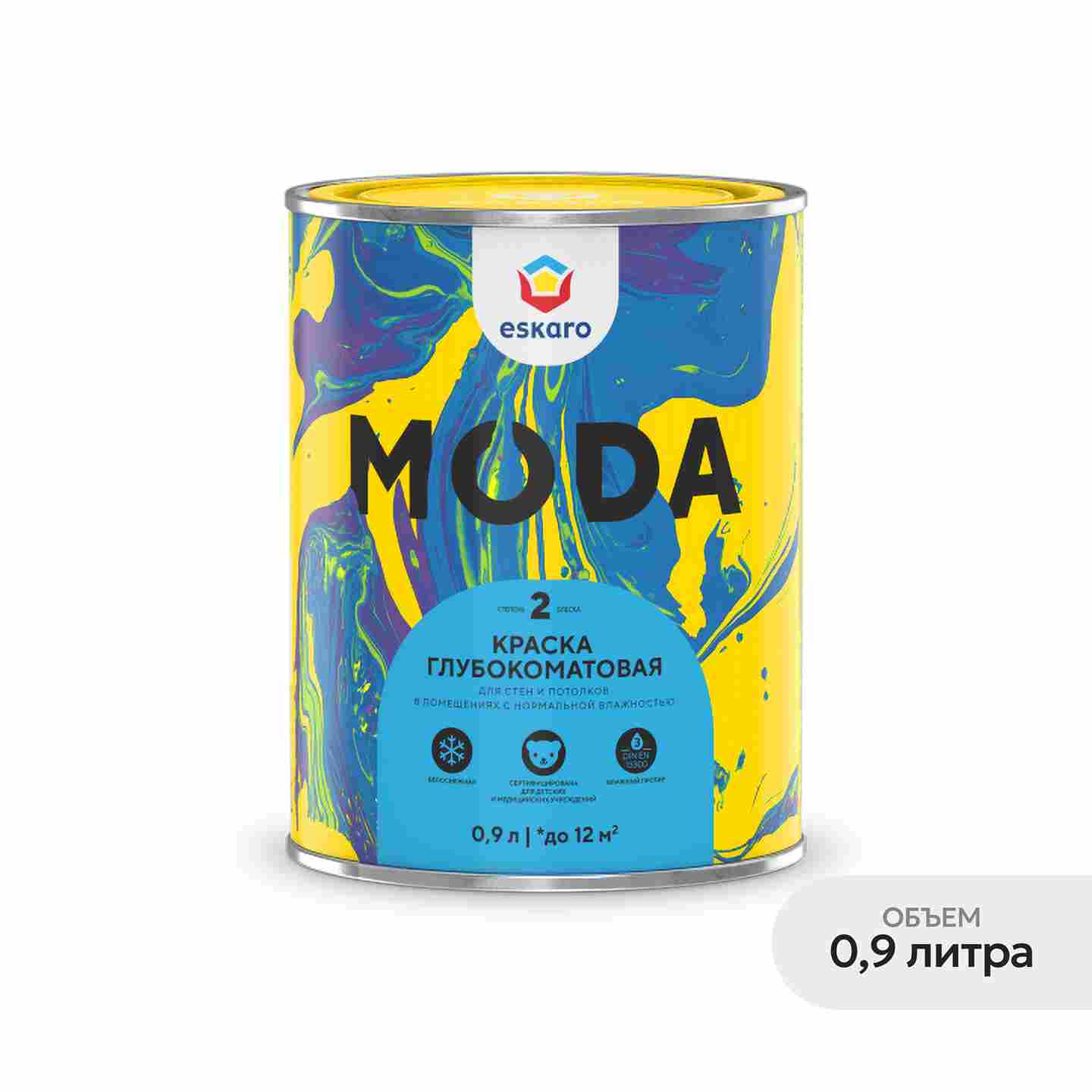 Краска глубокоматовая для стен и потолков Eskaro MODA 2 (База А - белая) 0,9 л