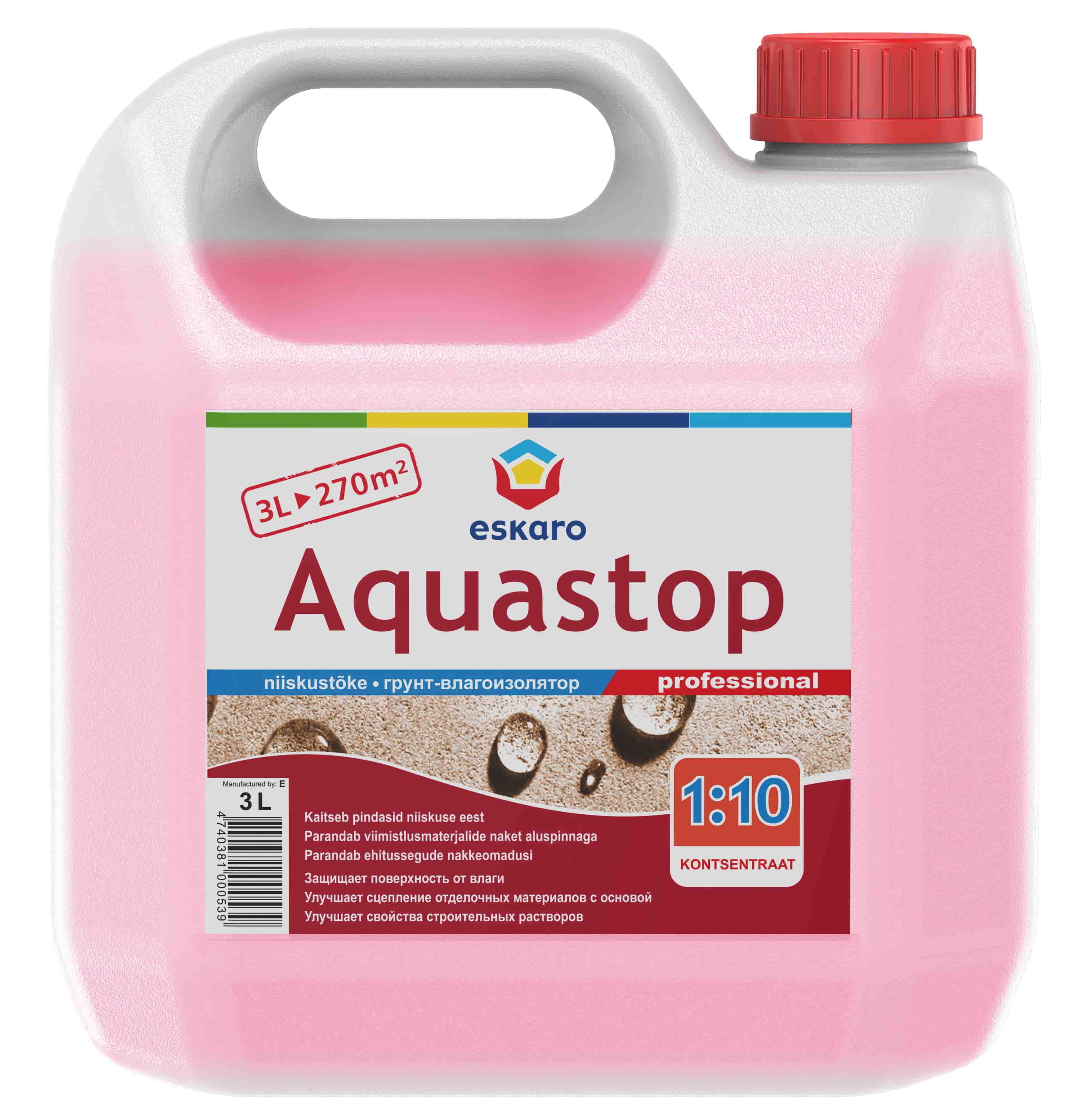 Грунт влагоизолятор (грунтовка) Eskaro Aquastop Professional 3 л концентрат 1:10								