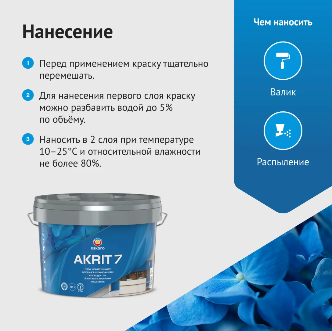Моющаяся шелковоматовая краска для стен Eskaro Akrit 7 (База А - белая) 2,85 л