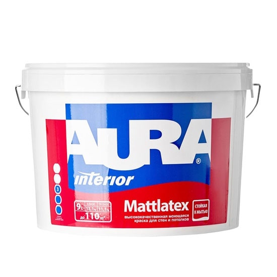 Краска моющаяся для стен и потолков "AURA MATTLATEX" основа TR 0.9л