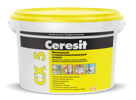 Монтажный и водоостанавливающий цемент Ceresit СХ 5 25 кг