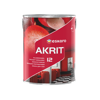 Износостойкая моющаяся полуматовая краска для стен Eskaro Akrit-12 (База А - белая) 0,95 л