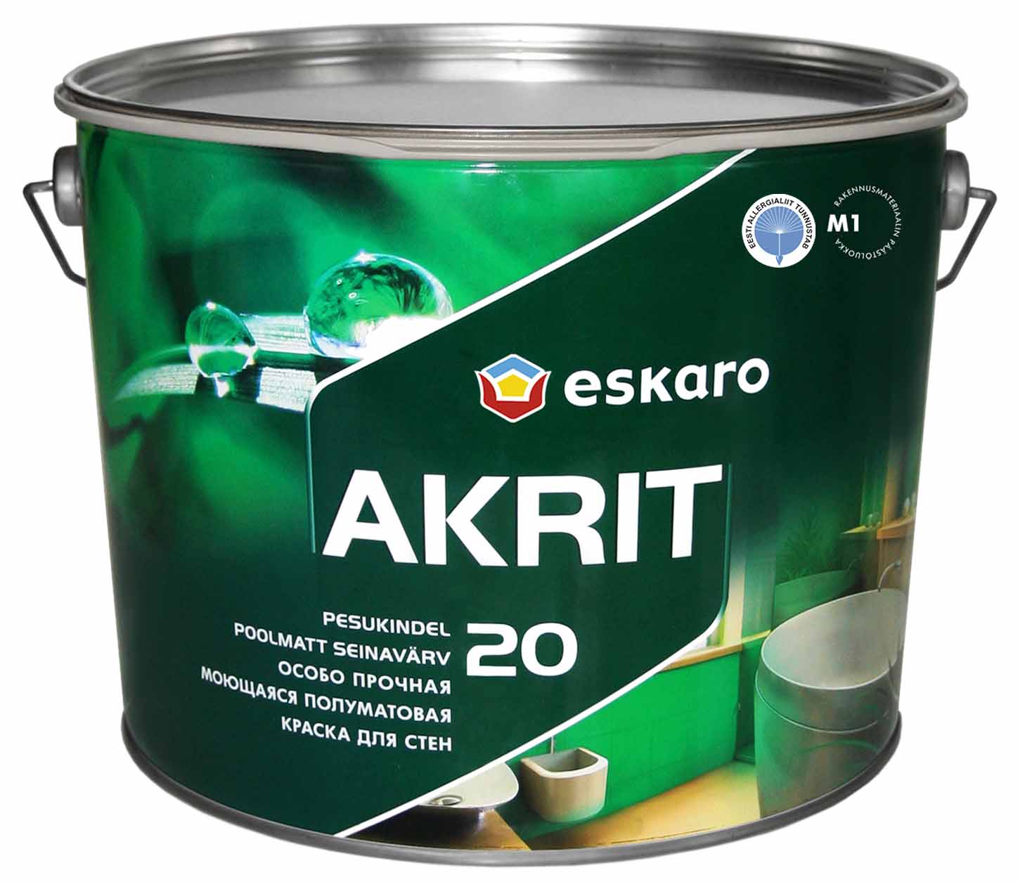 Особо прочная моющаяся полуматовая краска для стен Eskaro Akrit 20 (База TR - прозрачная) 9 л								