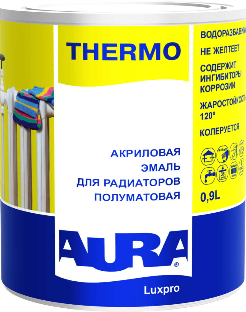 Акриловая эмаль для радиаторов AURA LUXPRO THERMO 0,9 л								