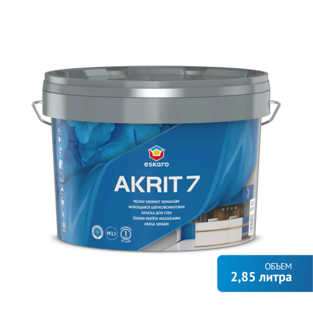 Моющаяся шелковоматовая краска для стен Eskaro Akrit 7 (База А - белая) 2,85 л