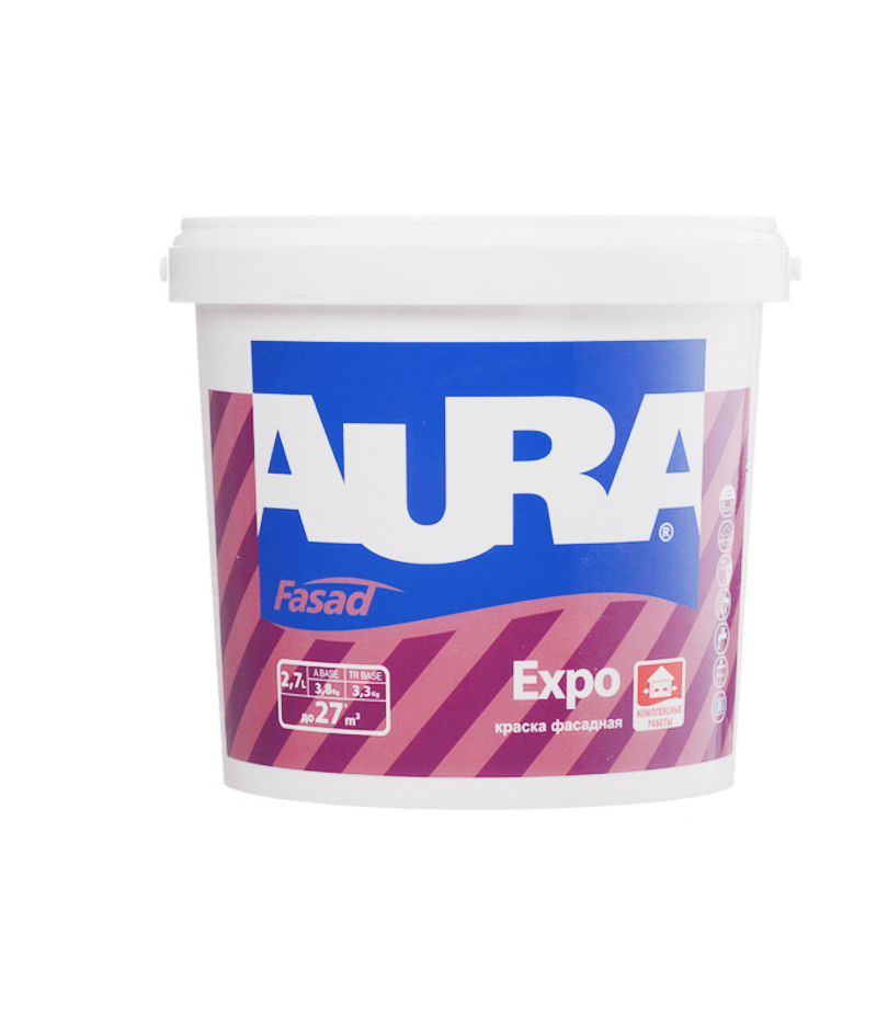 Краска фасадная водно-дисперсионная AURA Fasad Expo / АУРА Экспо 2,7 л (база TR)								