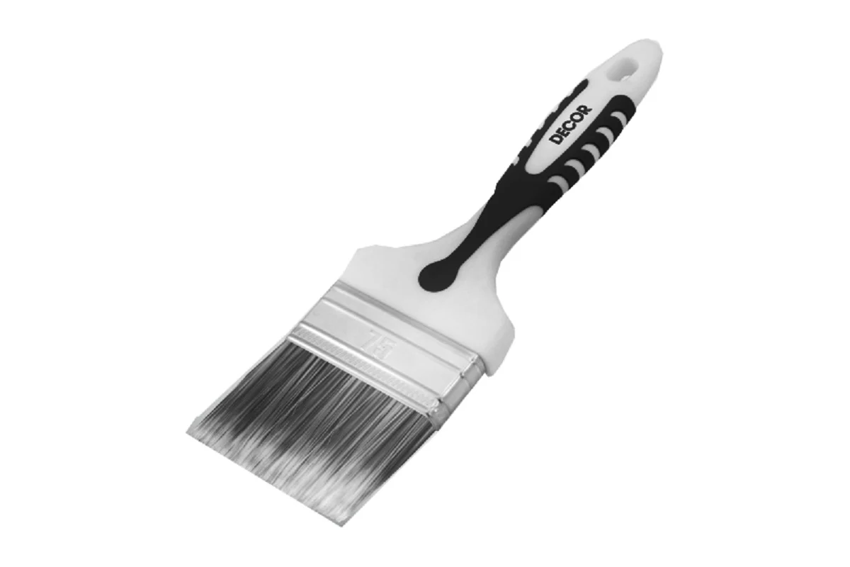 Кисть плоская Black White универсальная 35х15мм, PREMIUM серебристая щетина, 2К ручка								