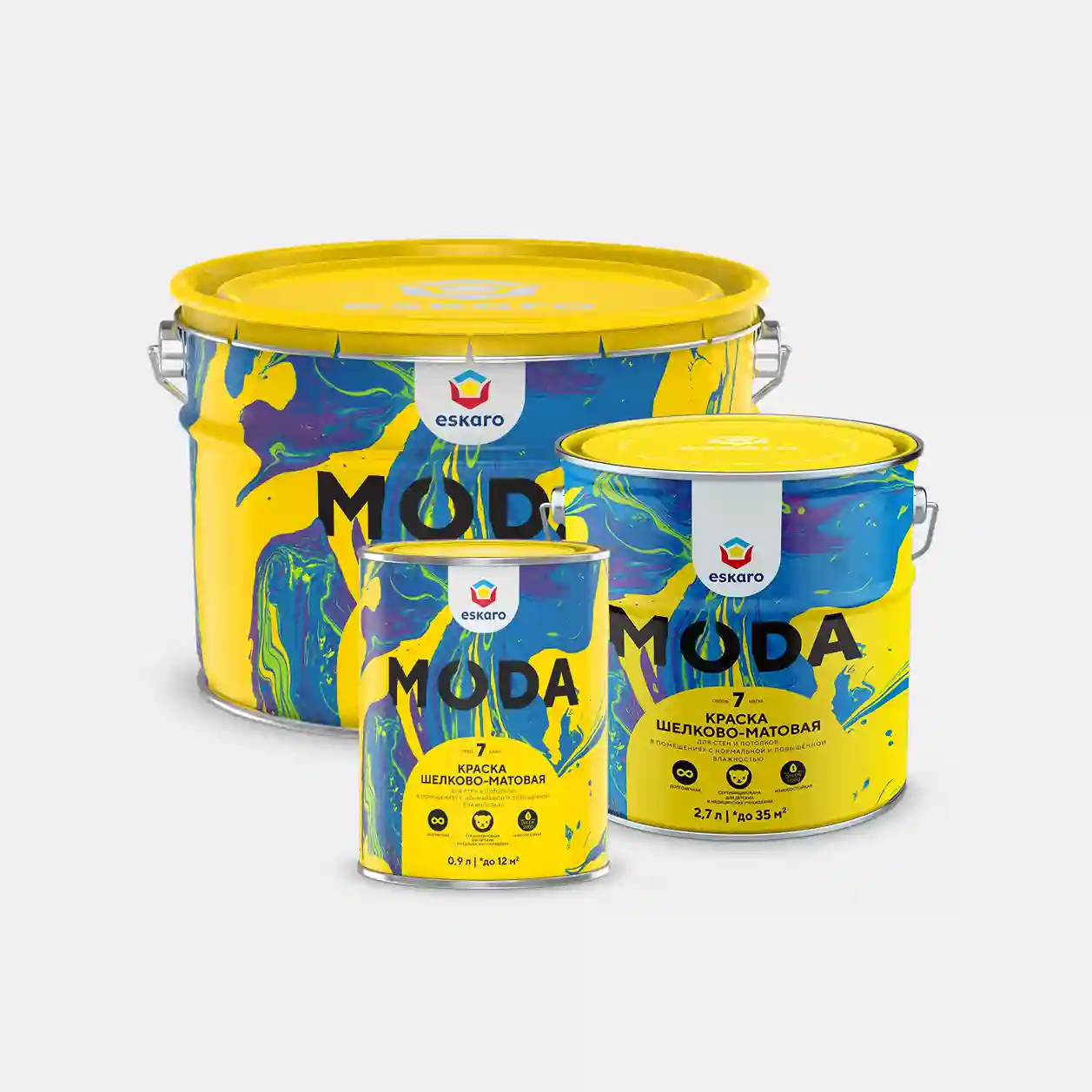 Краска шелково-матовая для стен и потолков Eskaro MODA 7 (База А - белая) 2,7 л