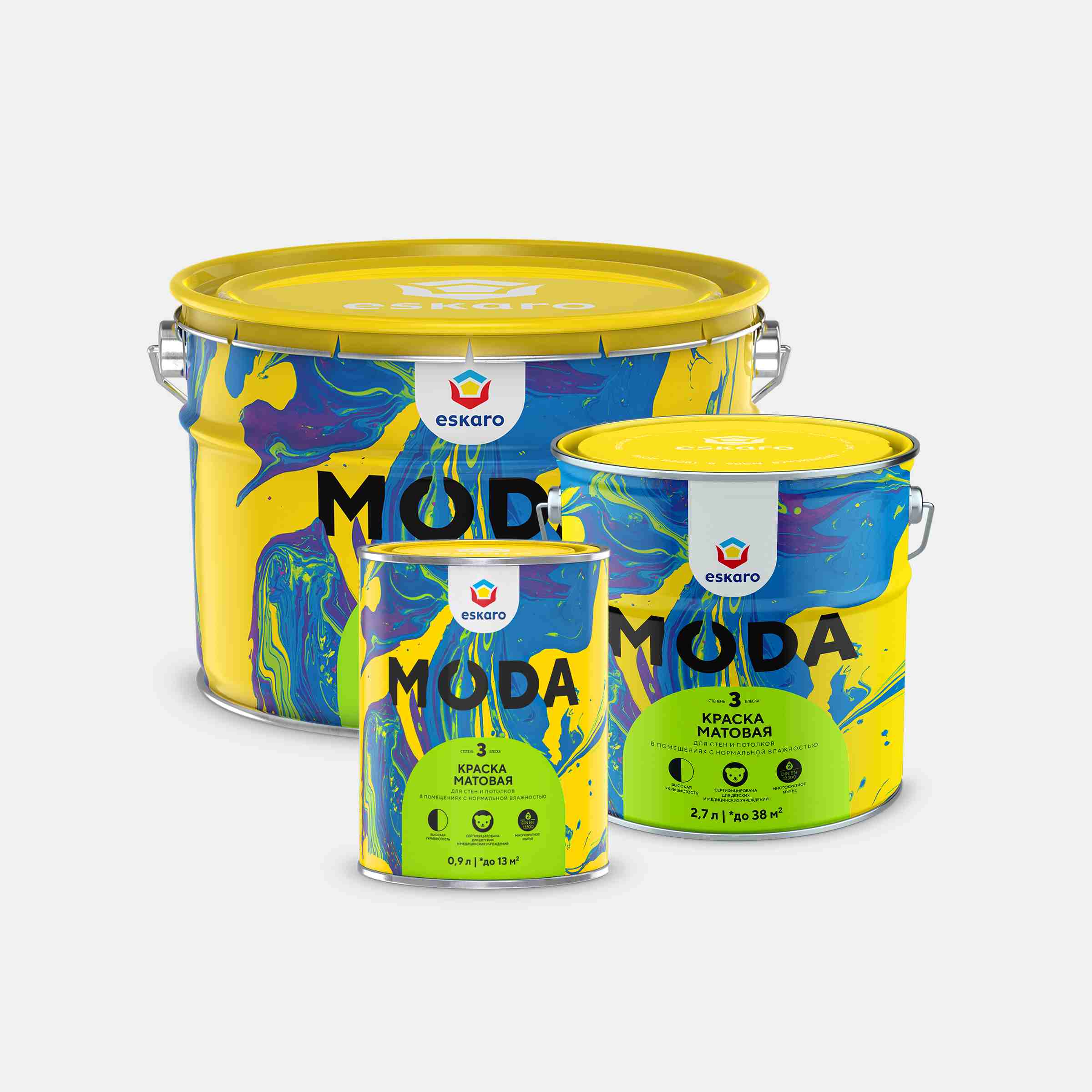 Краска матовая для стен и потолков Eskaro Moda 3 (База TR - прозрачная) 0,9 л