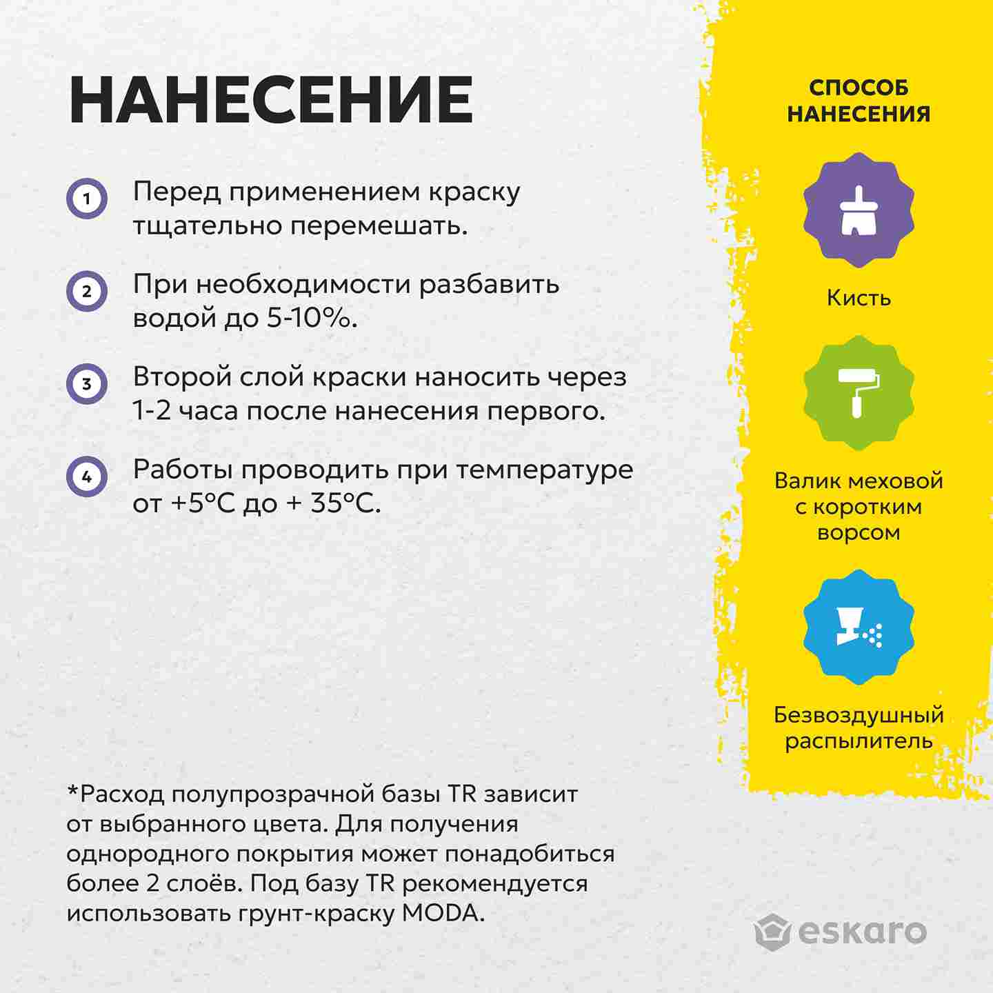 Краска матовая для стен и потолков Eskaro MODA 3 (База TR - прозрачная) 9л