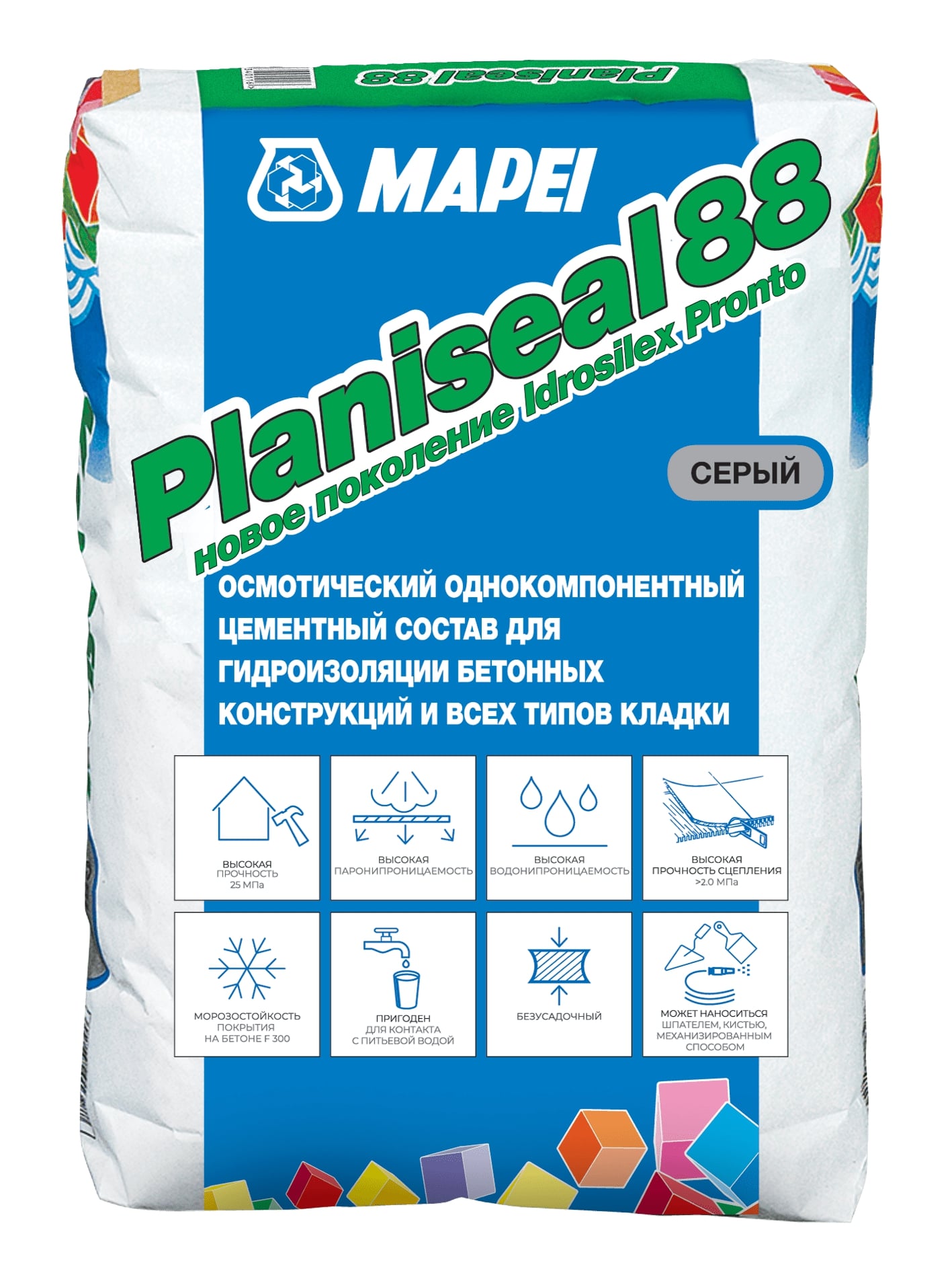 Раствор гидроизоляционный штукатурный Mapei PLANISEAL 88   (25 кг)								