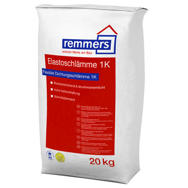 1-но Компонентный эластичный гидроизоляционный шлам REMMERS WP FLEX 1K [ELASTOSCHLAEMME 1K] (20кг)								