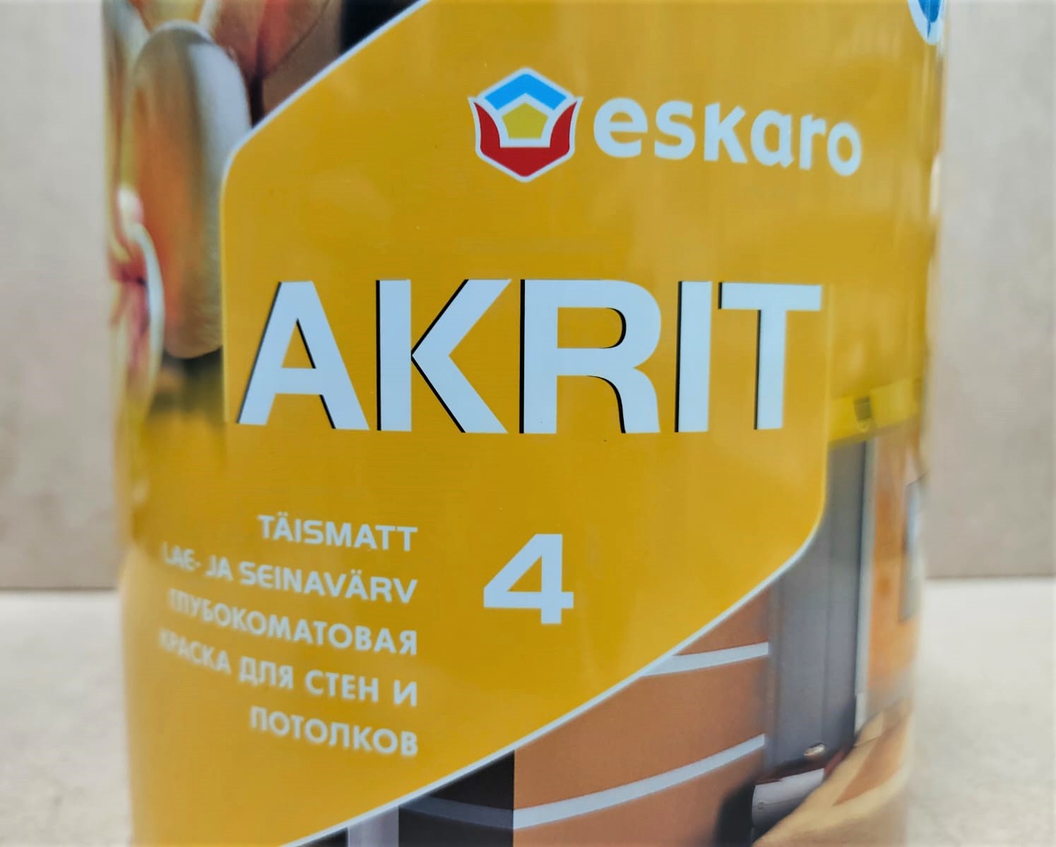 Глубокоматовая краска для стен и потолков Eskaro Akrit 4 (База А - белая) 2,85 л								