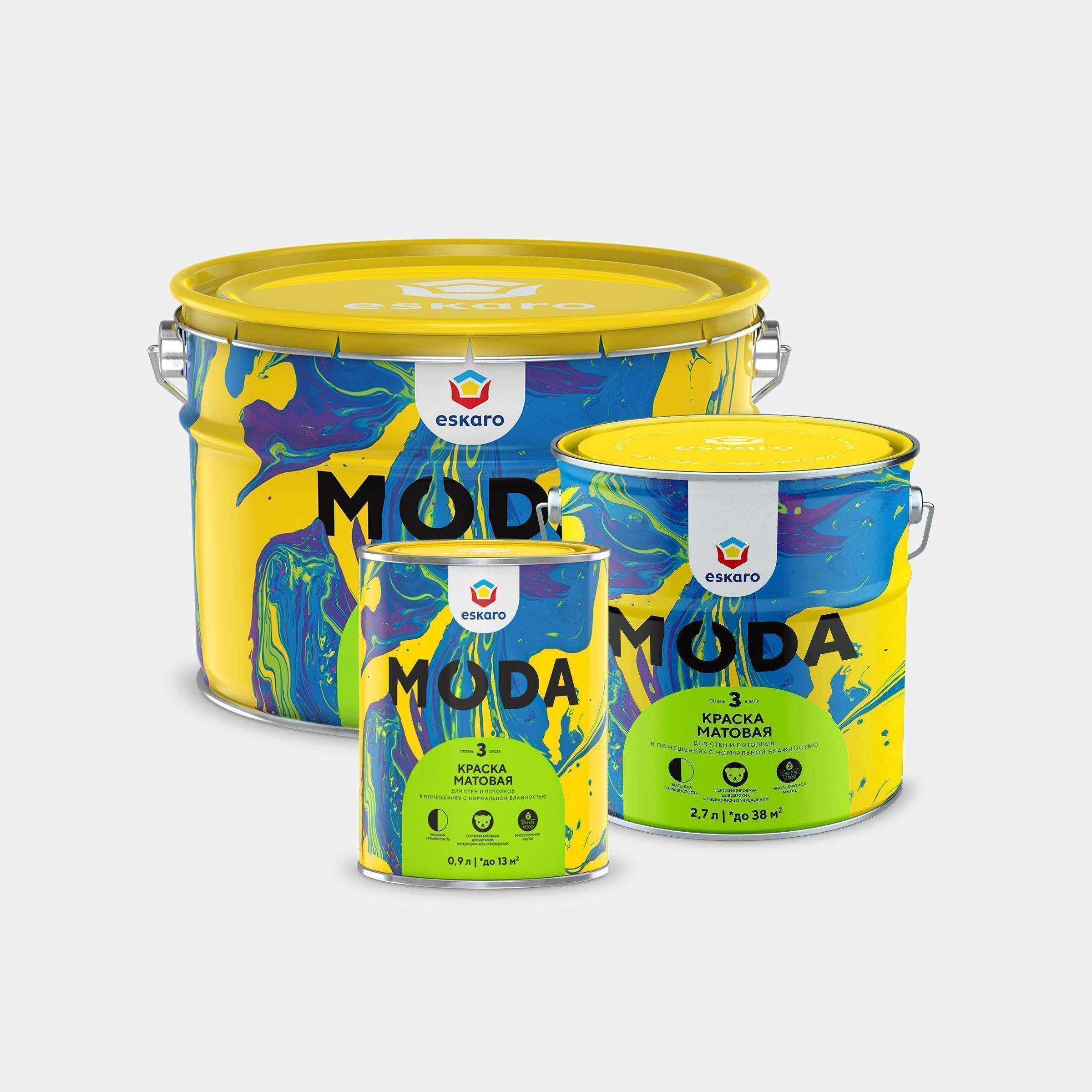 Краска матовая для стен и потолков Eskaro Moda 3 (База А - белая) 2,7 л