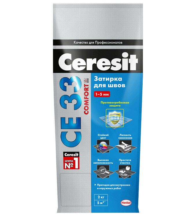 Затирка для швов 1-6 мм Ceresit / Церезит СЕ 33 Comfort 2 кг (цвет: Серо-голубой)