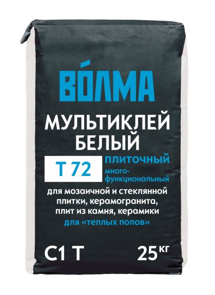 Плиточный клей для плитки и керамогранита ВОЛМА Мультиклей Белый Т72 25 кг								