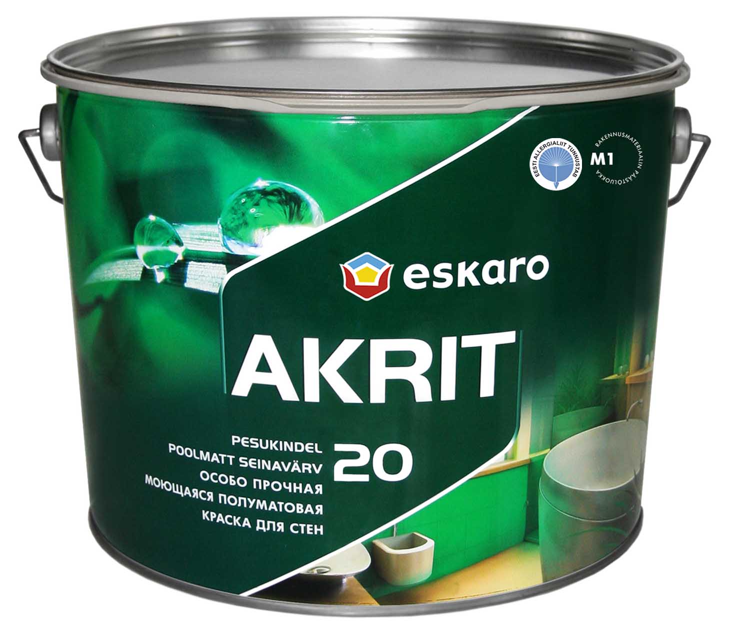 Особо прочная моющаяся полуматовая краска для стен Eskaro Akrit 20 (База А - белая) 9.5 л								