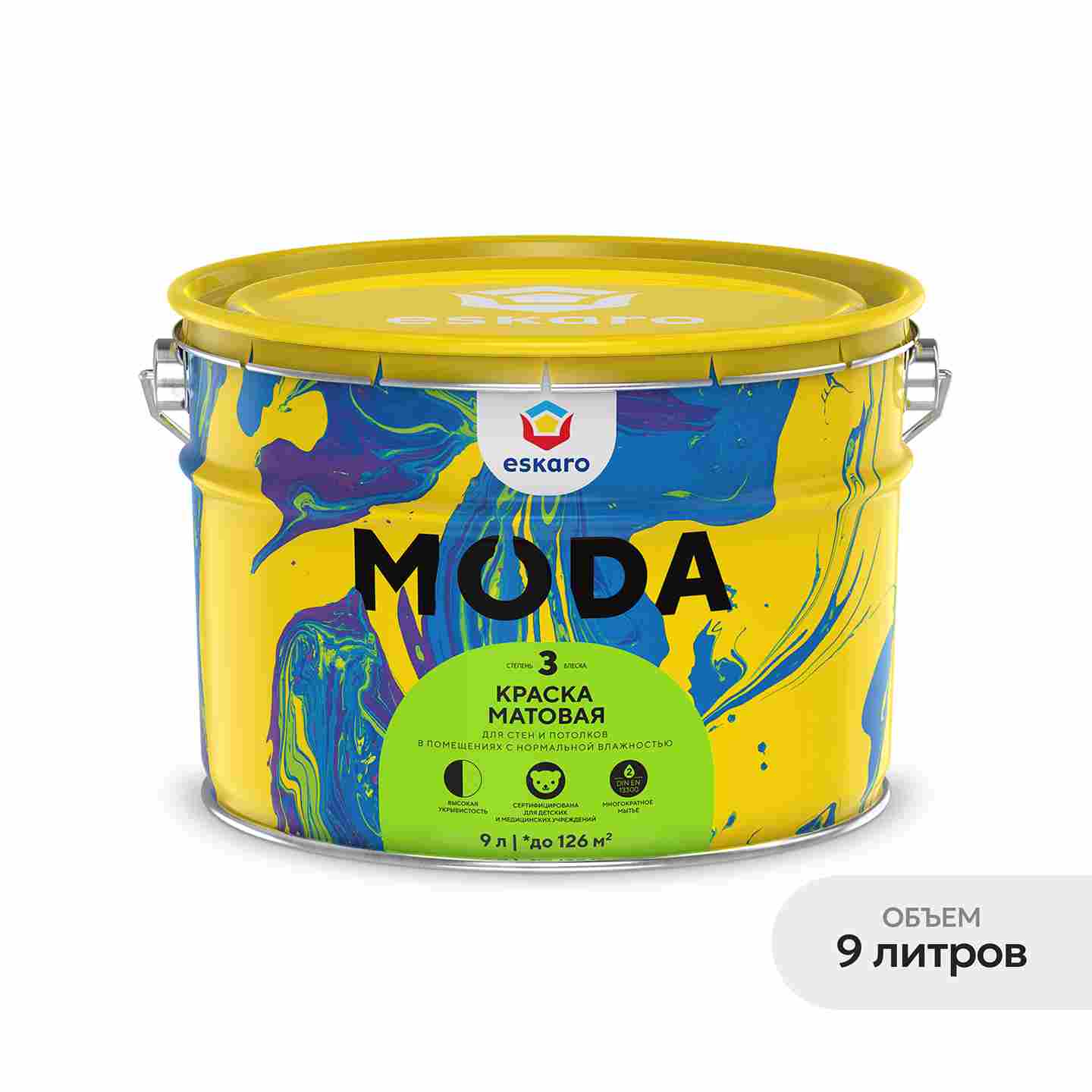 Краска матовая для стен и потолков Eskaro MODA 3 (База TR - прозрачная) 9л