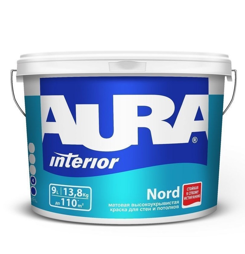 Матовая высокоукрывистая краска для стен и потолков "AURA NORD 0,9л"