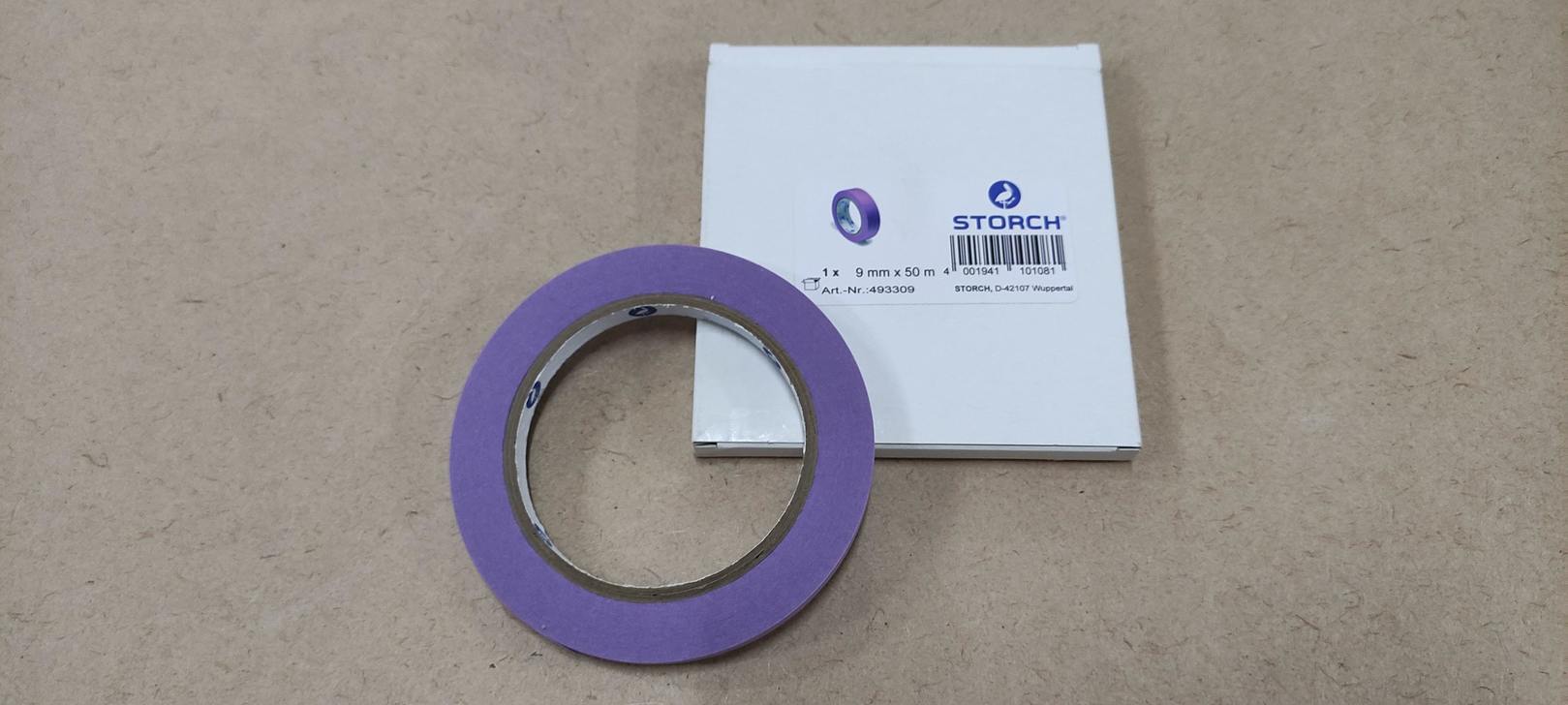 Лента малярная бумажная экстратонкая (0,085 мм) рисовая бумага фиолет 9 мм х 50 м STORCH (493309)
