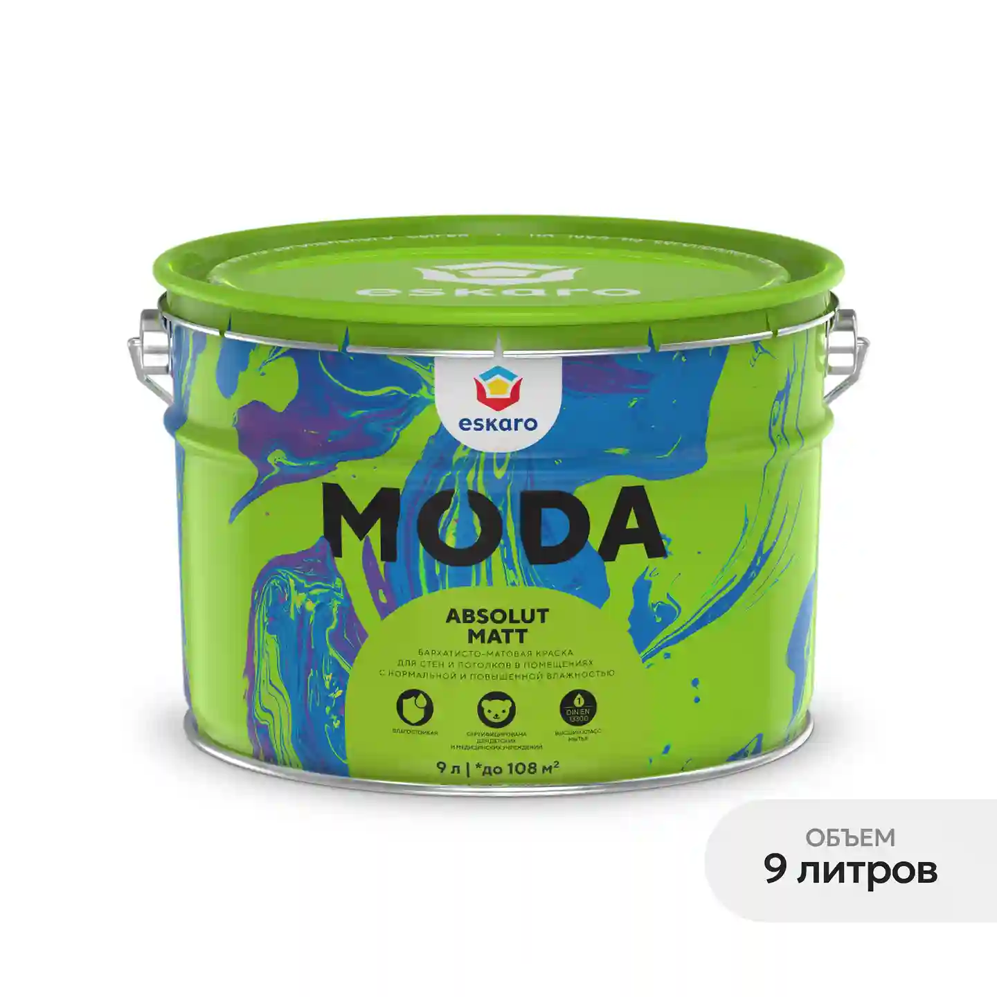 Бархатисто-матовая краска для стен и полотков Eskaro Moda Absolut Matt (База А - белая) 9 л