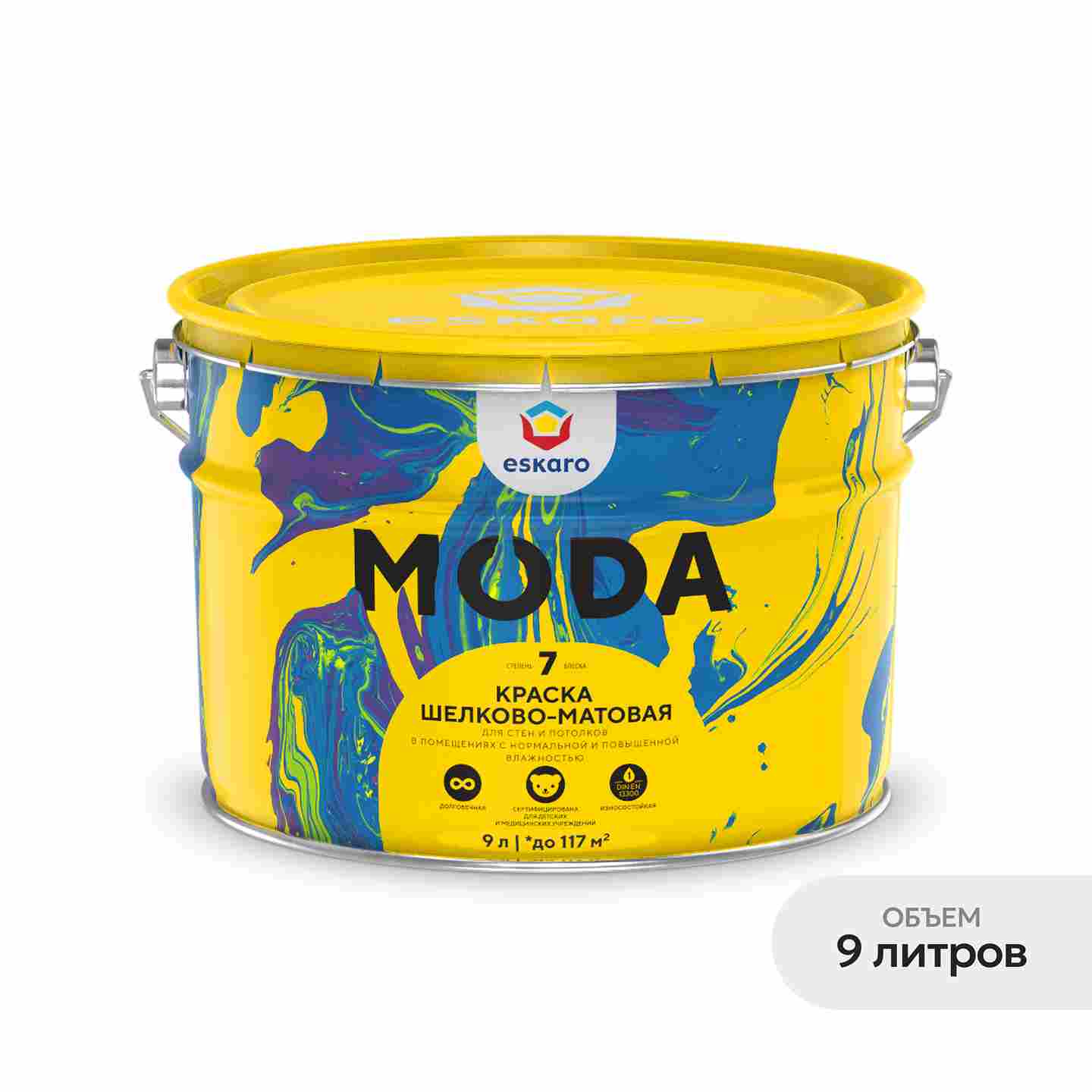 Краска шелково-матовая для стен и потолков Eskaro MODA 7 (База TR - прозрачная) 9 л