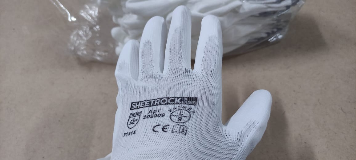 Рабочие защитные строительные перчатки Sheetrock белые полиэстер с обивкой из полиуретана размер XXL