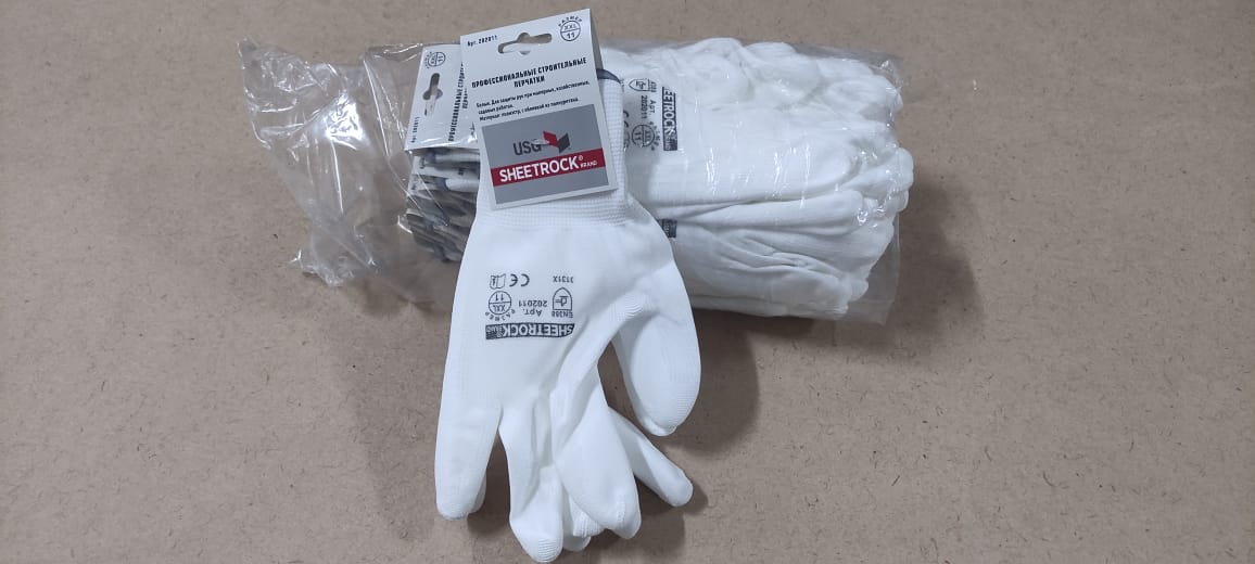 Рабочие защитные строительные перчатки Sheetrock белые полиэстер с обивкой из полиуретана размер XXL