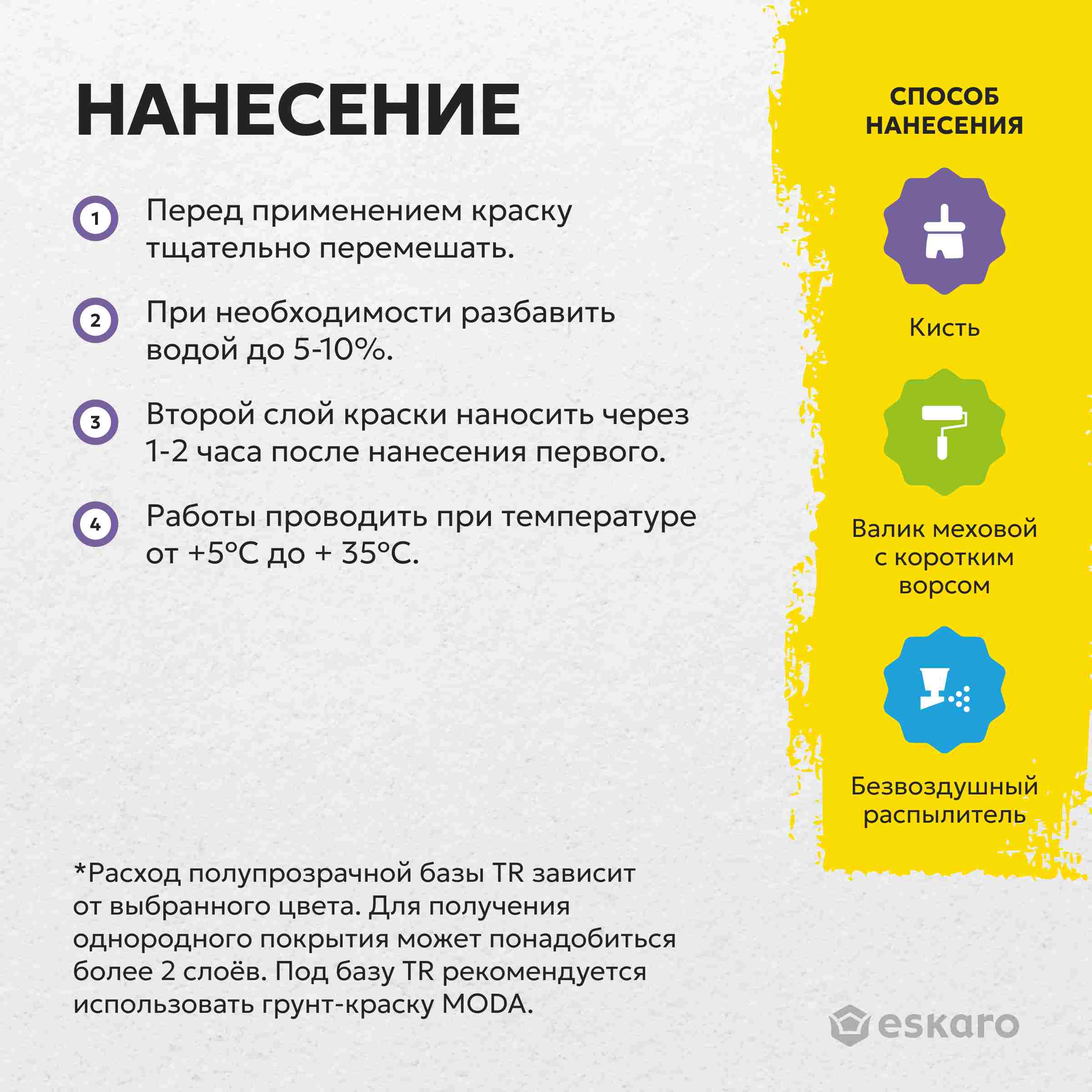 Краска матовая для стен и потолков Eskaro Moda 3 (База TR - прозрачная) 0,9 л