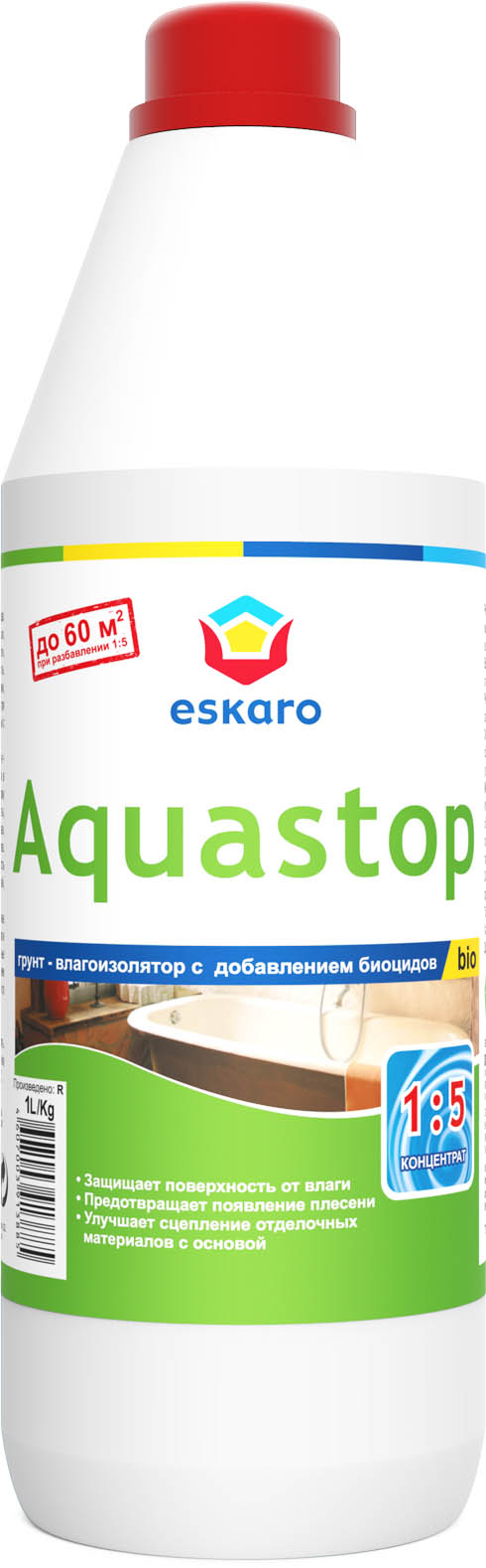Грунт влагоизолятор с биоцидами Eskaro Aquastop Bio 1 л концентрат 1:5