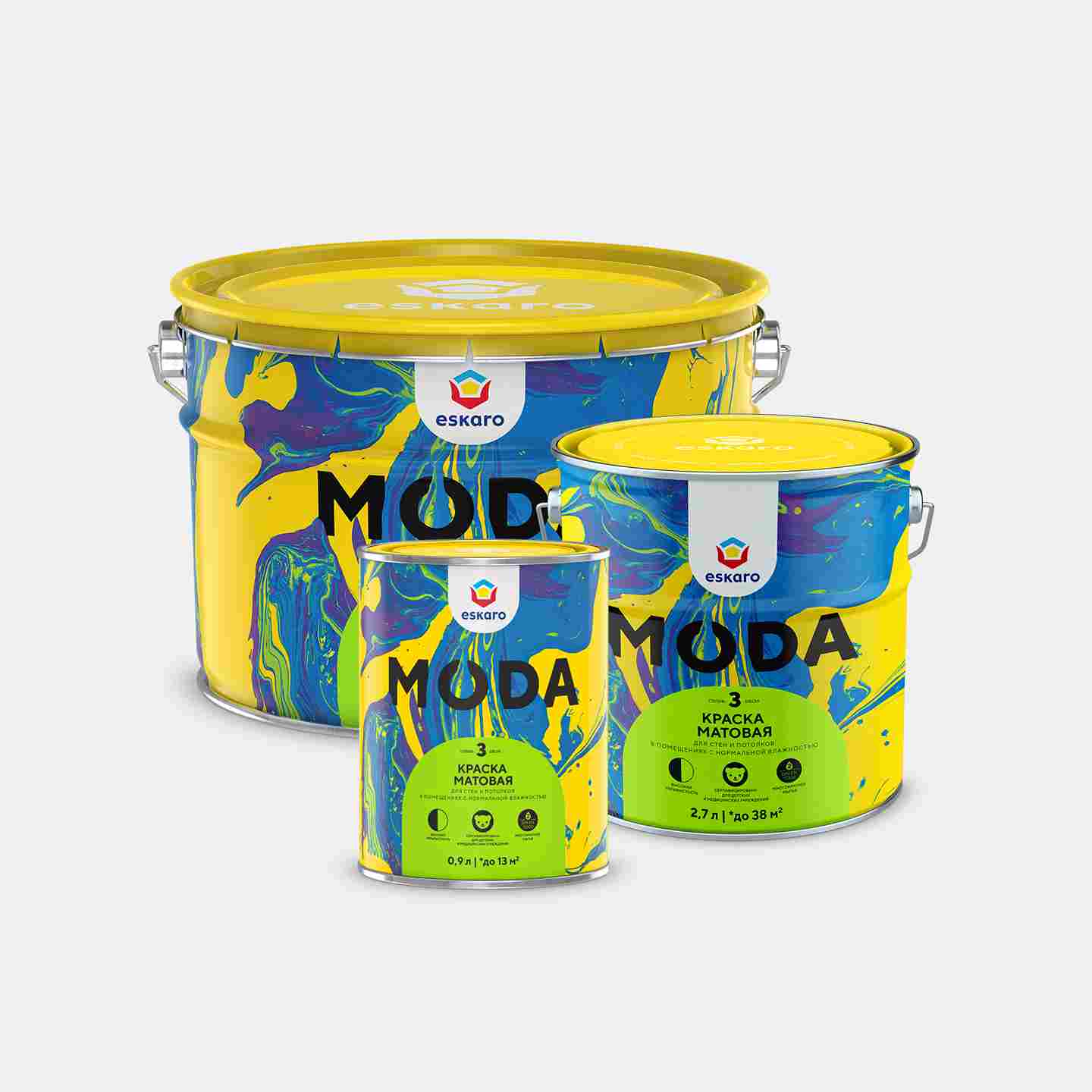 Краска матовая для стен и потолков Eskaro MODA 3 (База TR - прозрачная) 9л