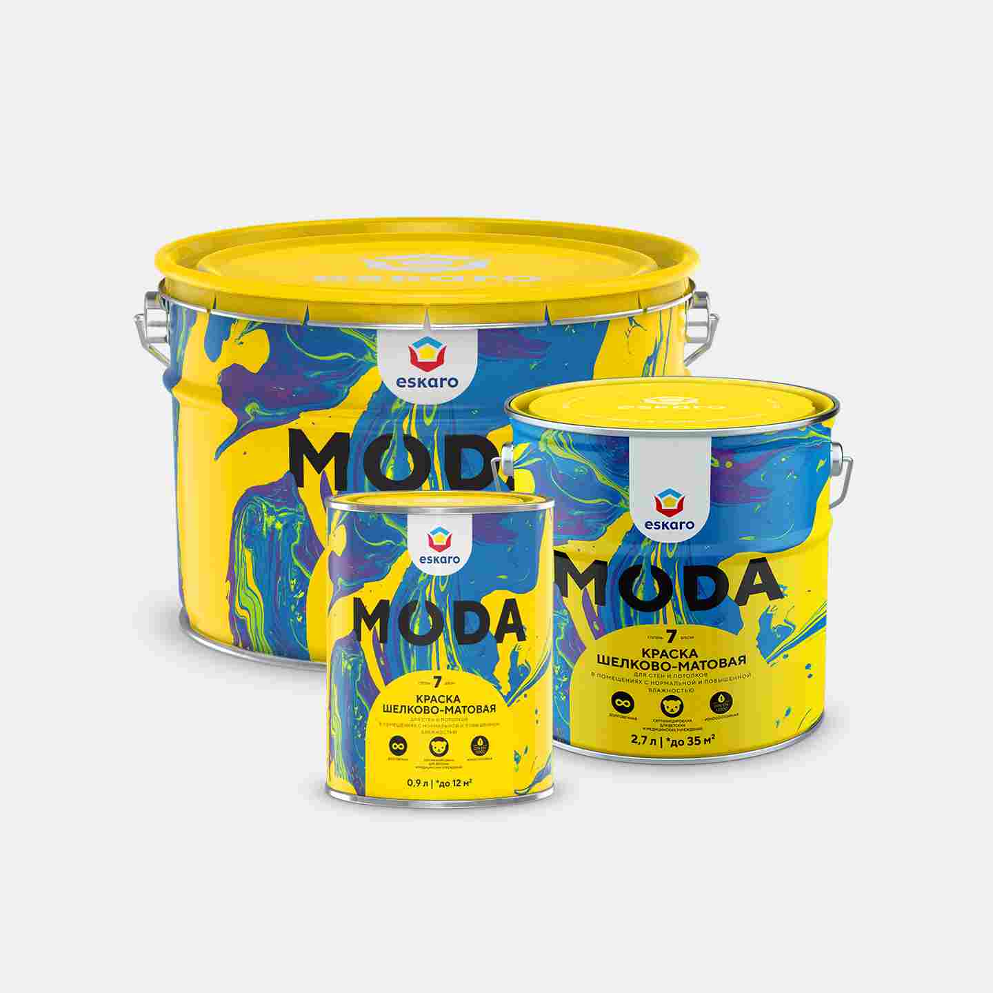 Краска шелково-матовая для стен и потолков Eskaro MODA 7 (База TR - прозрачная) 9 л