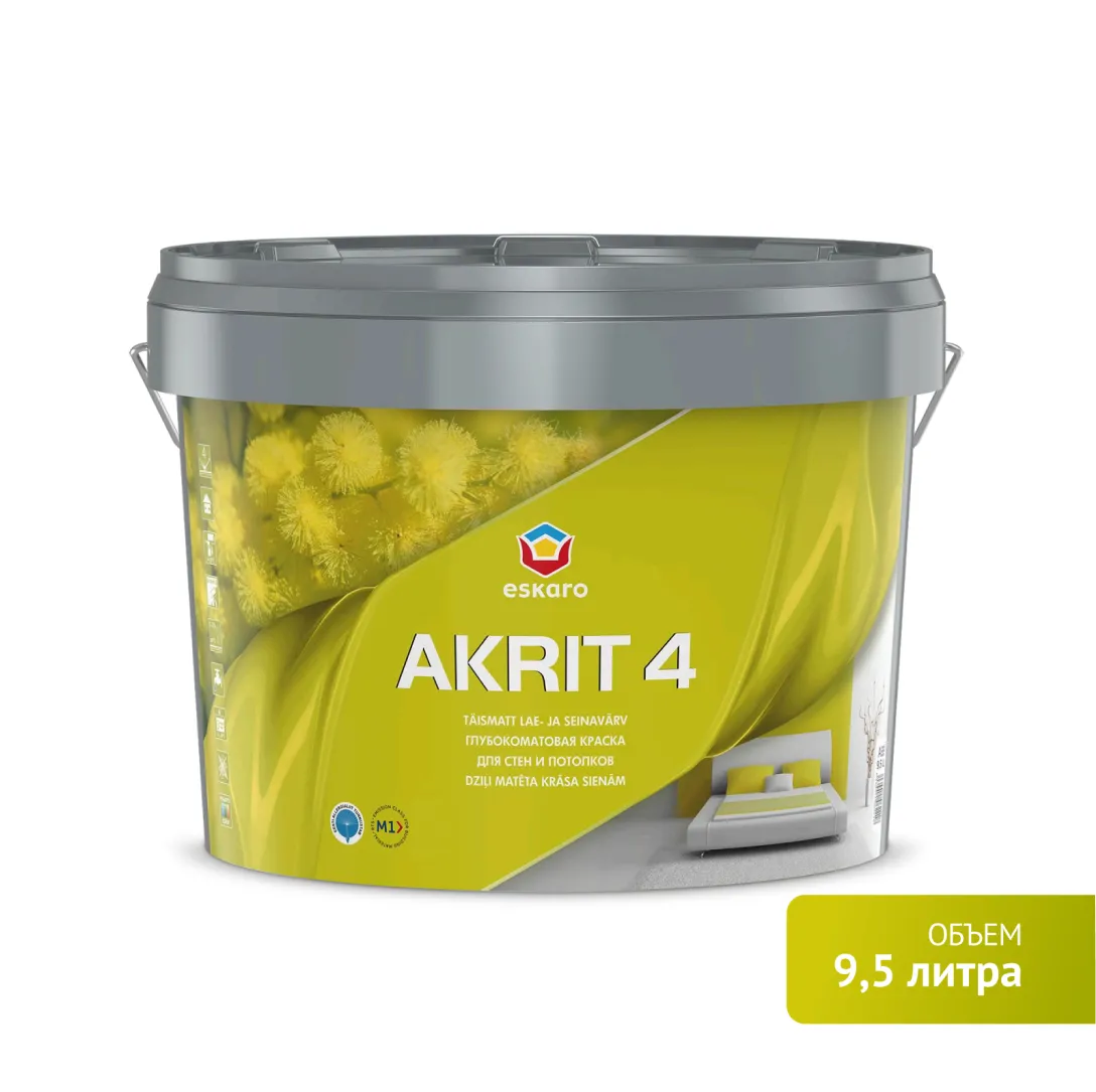 Глубокоматовая краска для стен и потолков Eskaro Akrit 4 (База А - белая) 9,5 л