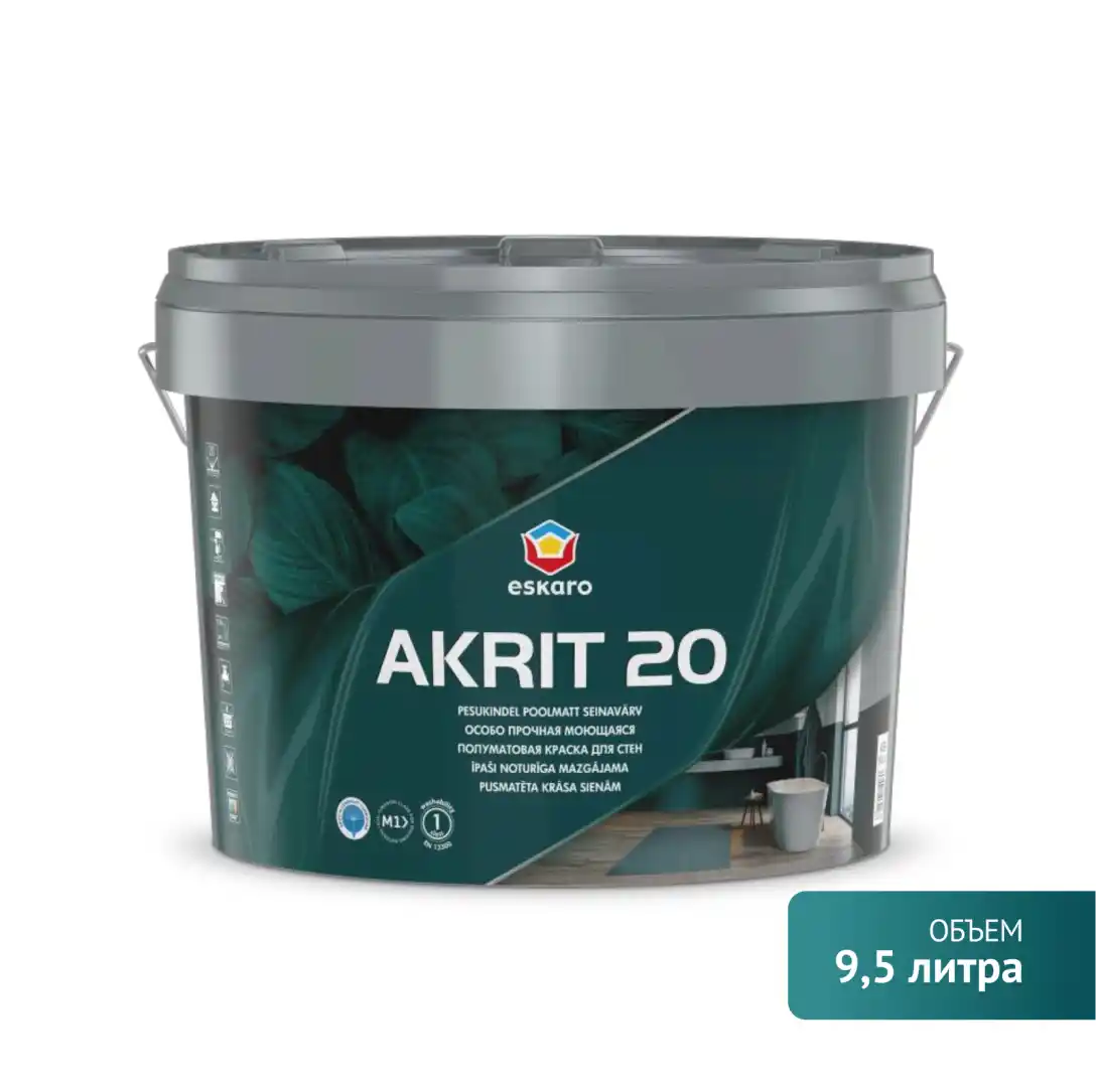 Особо прочная моющаяся полуматовая краска для стен Eskaro Akrit 20 (База А - белая) 9.5 л
