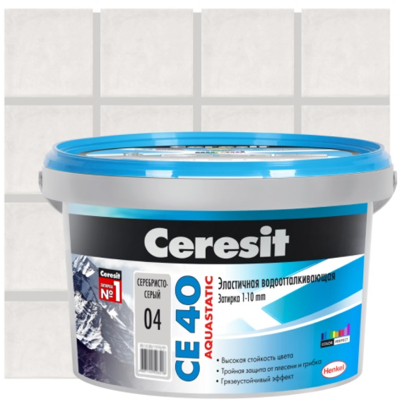 Эластичная водоотталкивающая затирка Ceresit CE 40 aquastatic 2 кг (цвет: серебристо-серый)