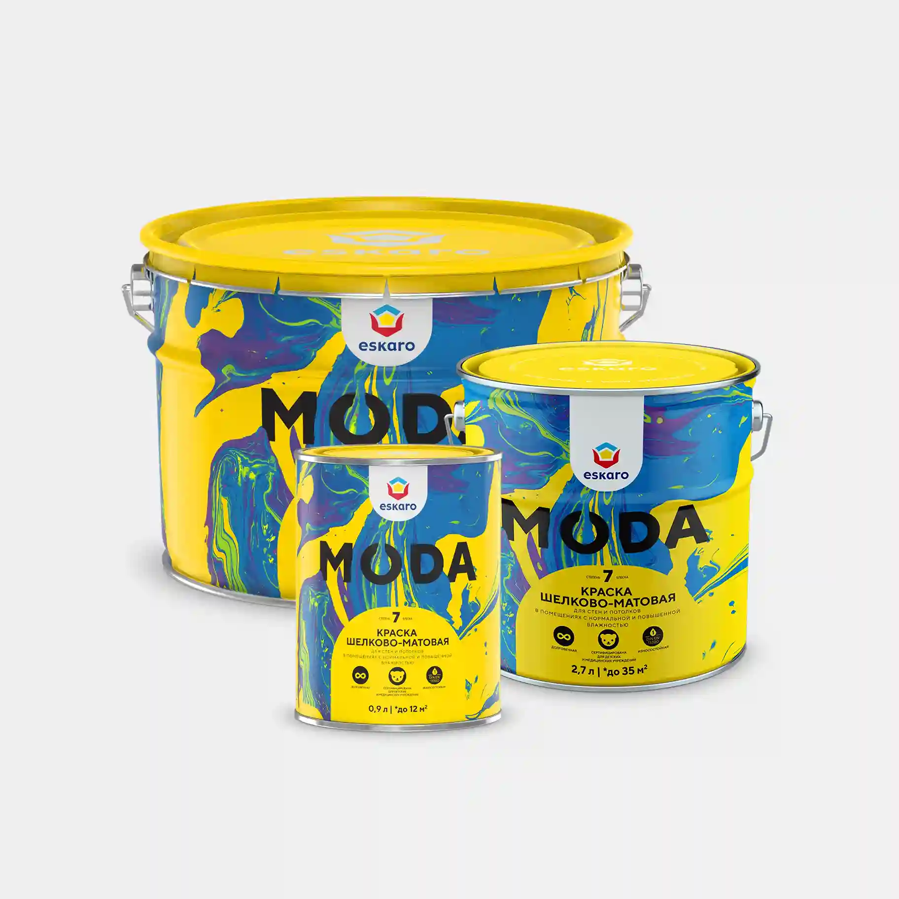 Краска шелково-матовая для стен и потолков Eskaro MODA 7 (База А - белая) 9 л