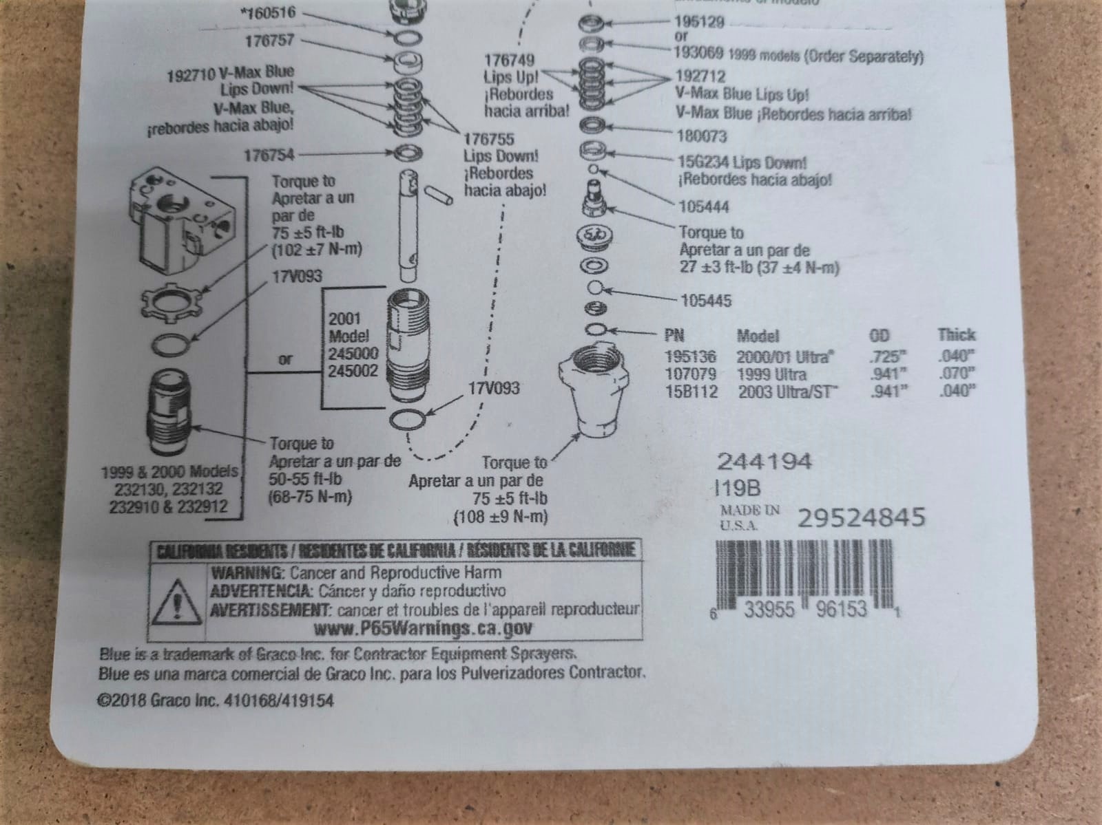 Ремкомплект уплотнений Stmax 495 для насоса GRACO / Грако								