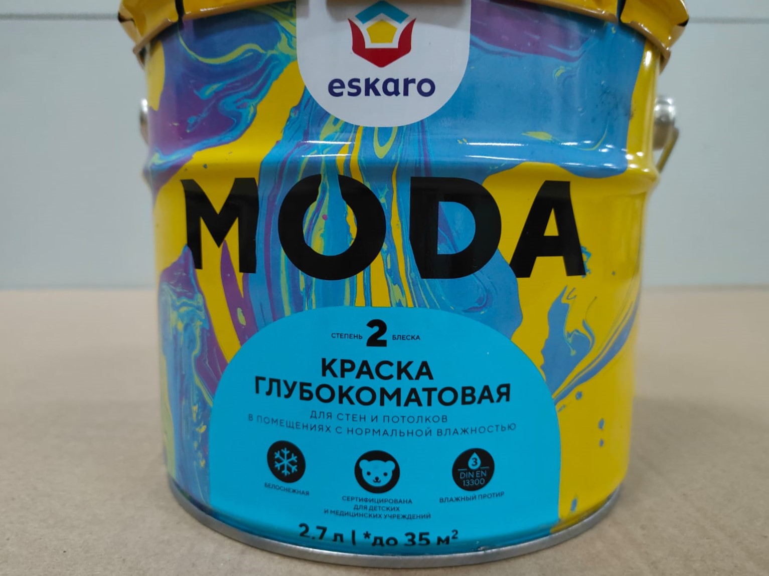 Краска глубокоматовая для стен и потолков Eskaro Moda 2 (База А - белая) 2,7 л								