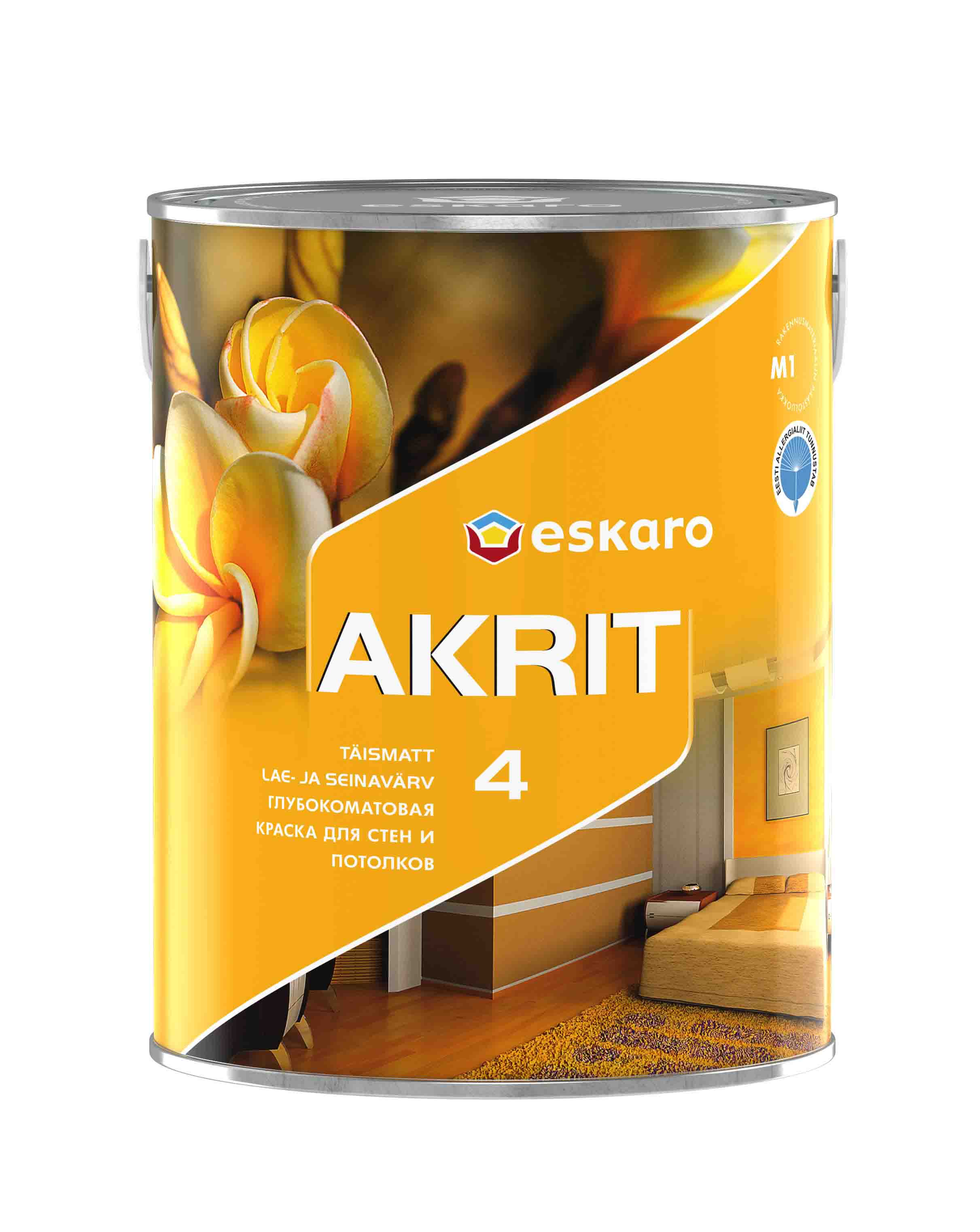 Краска Eskaro Akrit-4 акрилатная глубокоматовая интерьерная моющаяся 2,85 л