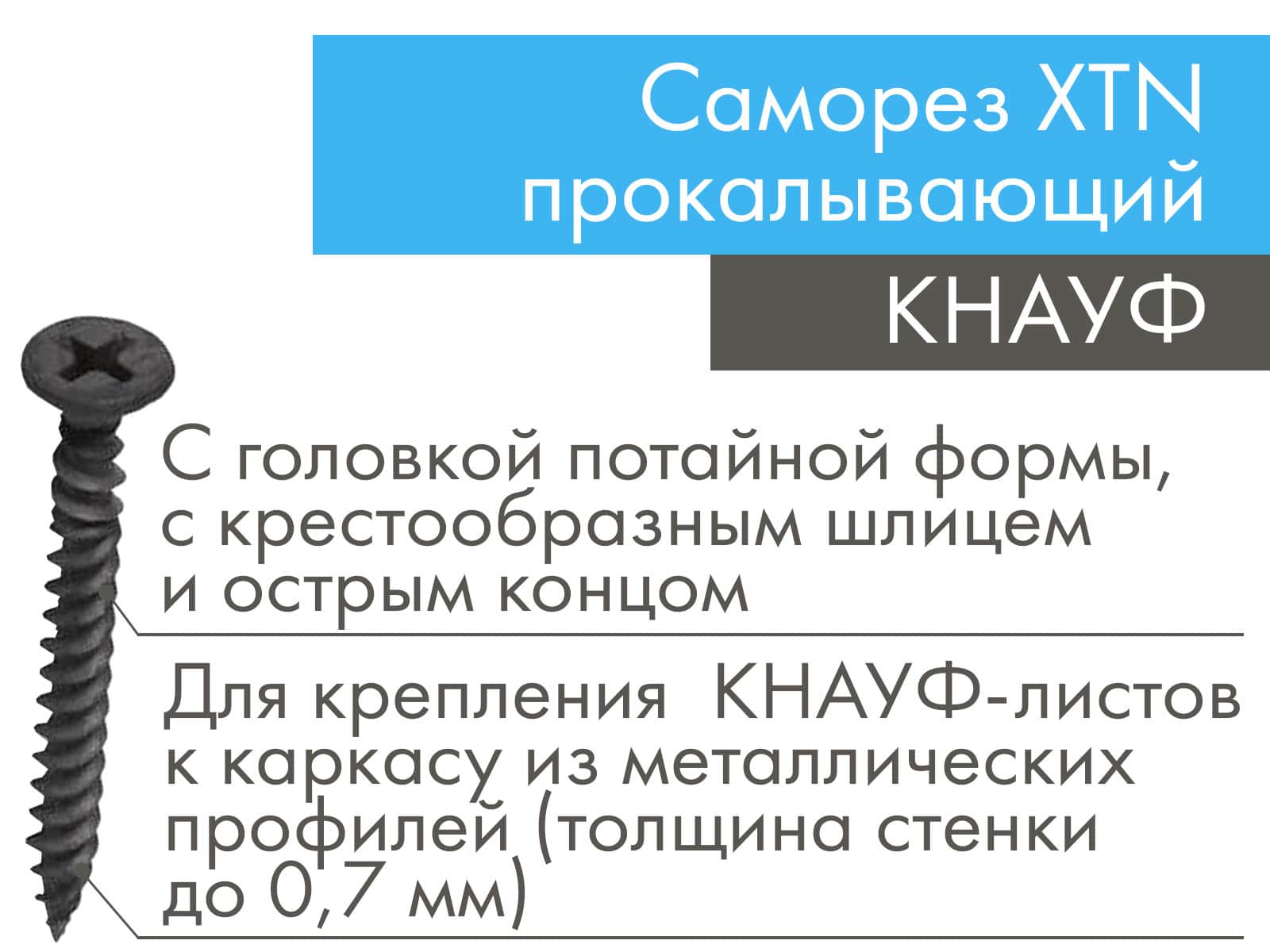 КНАУФ-шуруп (саморез) самонарезающий прокалывающий XTN 3,9х38мм (1000 шт)