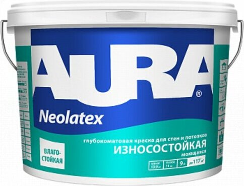 Краска износостойкая для стен и потолков "Aura Neolatex база TR 9л"