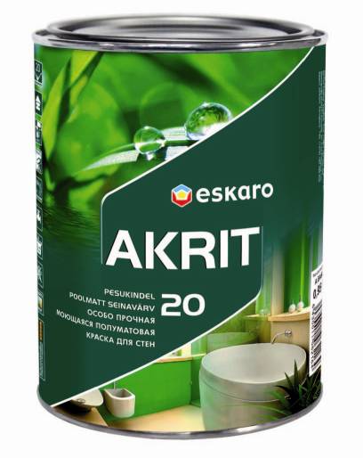Краска Eskaro Akrit-20 акрилатная п/м интерьерная с высокой устойчивостью к мытью и истиранию 0,95л