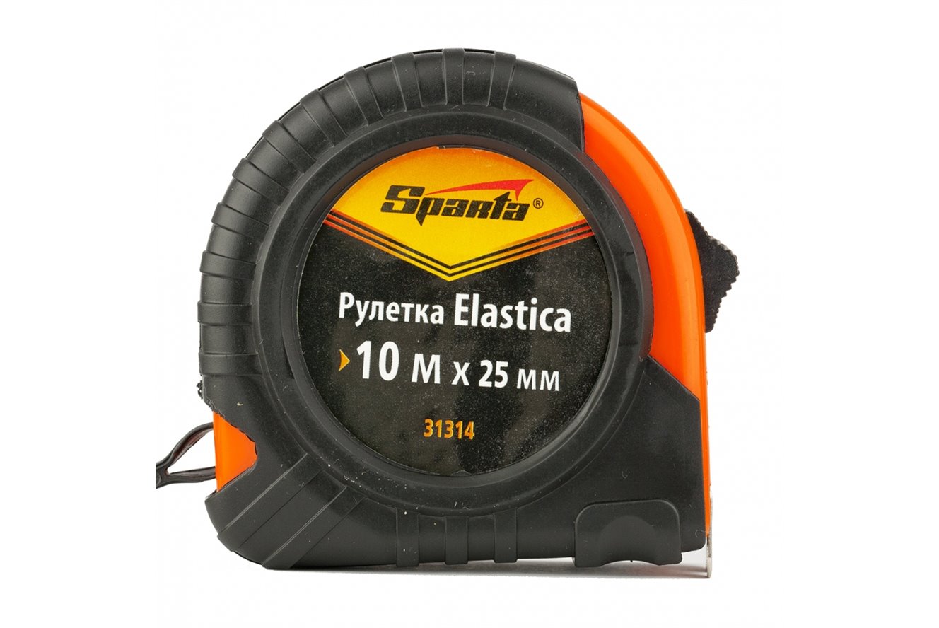 Строительная измерительная рулетка Elastica Sparta, стальная лента 10м x 25 мм обрезиненный корпус