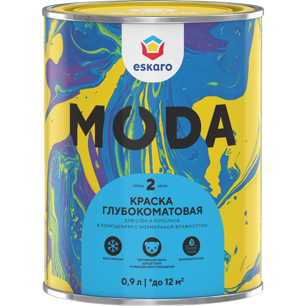 Краска глубокоматовая для стен и потолков Eskaro MODA 2 (База А - белая) 0,9 л								