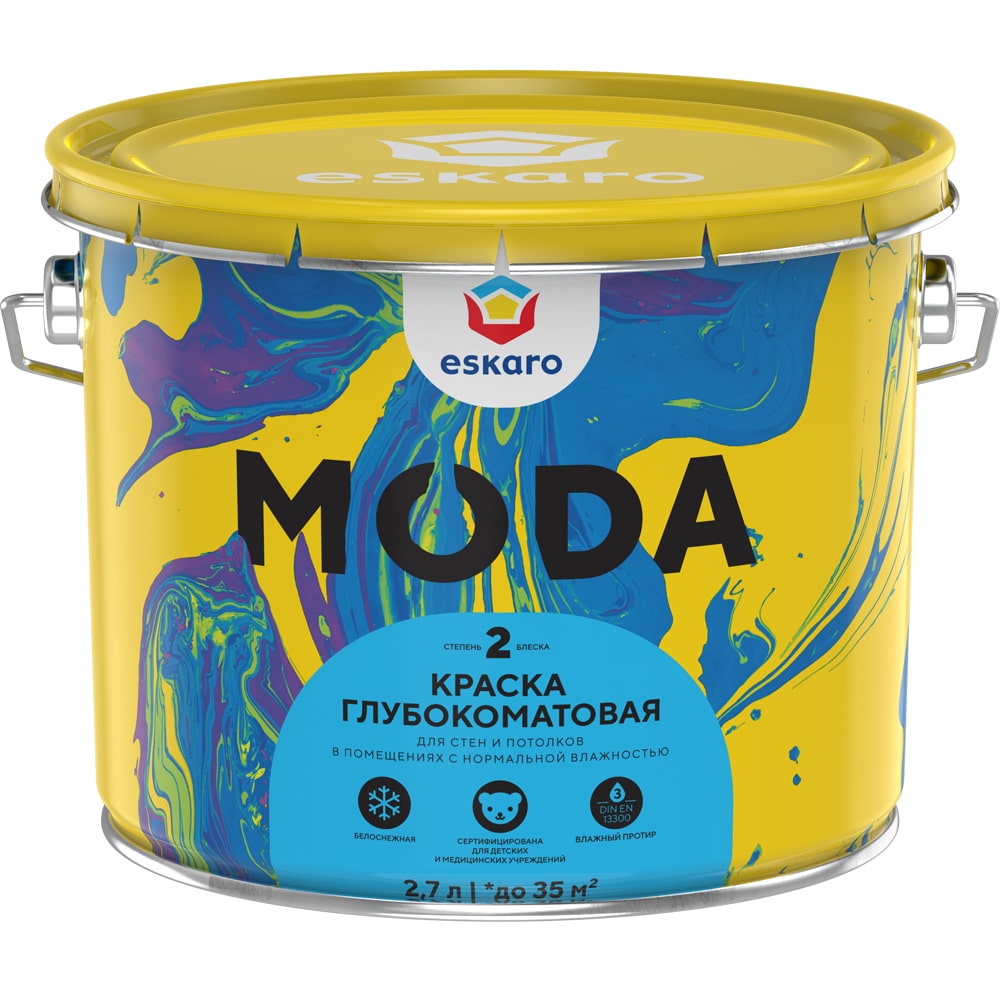 Краска глубокоматовая для стен и потолков Eskaro Moda 2 (База А - белая) 2,7 л								