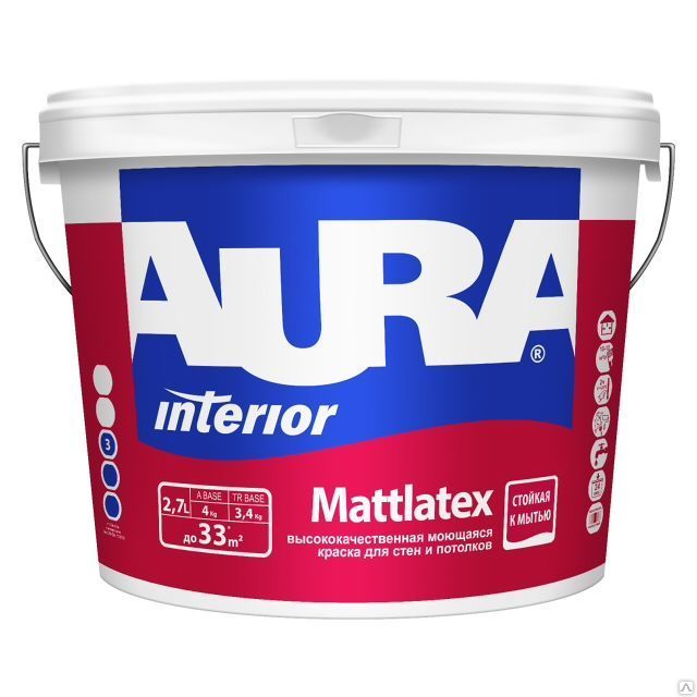 Краска моющаяся для стен и потолков AURA Mattlatex Interior / Аура Матлатекс 2,7 л (база TR)