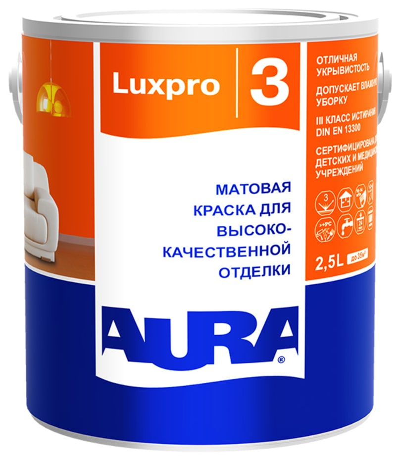 Матовая краска для высококачественной отделки AURA Luxpro 3 / АУРА Люкспро 3 2,5 л (база TR)								