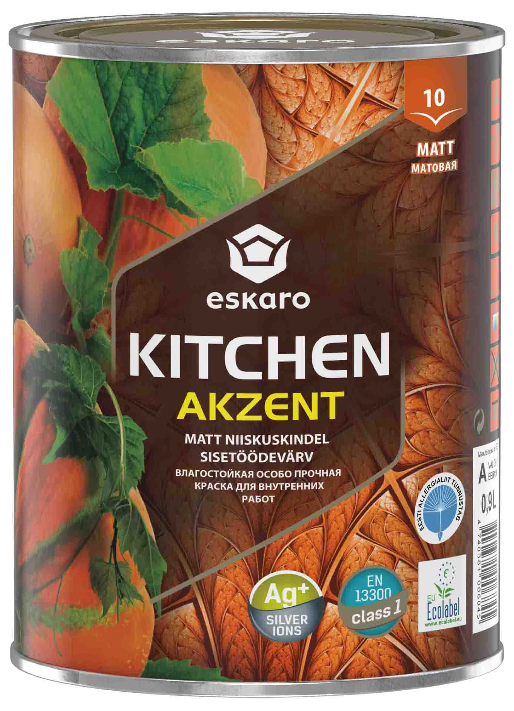 Влагостойкая особо прочная краска Eskaro Akzent Kitchen (База TR - прозрачная) 0,9 л