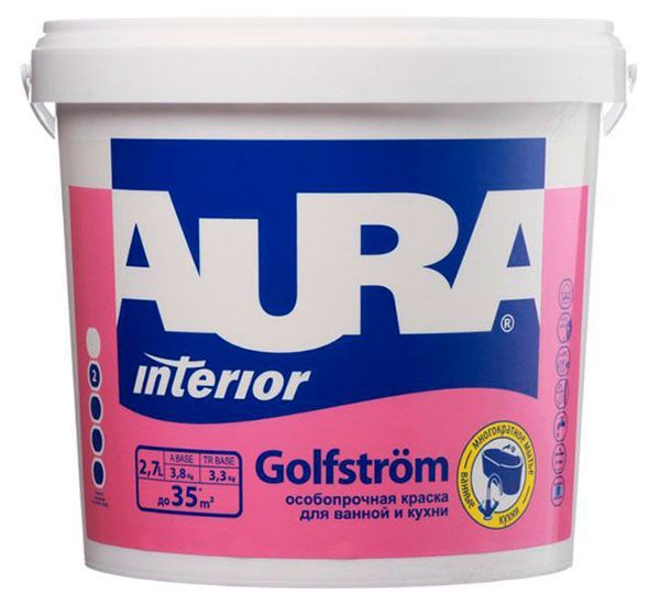 Особопрочная краска для стен и потолков AURA GOLFSTROM тонируется по ESKAROCOLOR 2.7 л